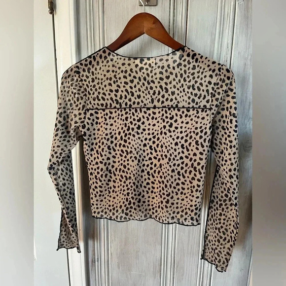 KIRIOUS Cheetah Print Sheer Mesh crew neck Crop Top exposed stitching| S goth - Picture 6 of 9